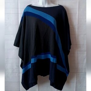 St. John M/L Navy Black Merino Wool Blend Poncho Sweater